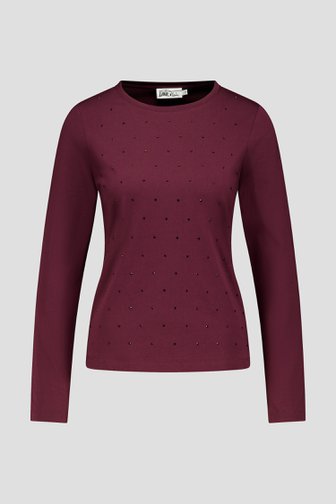 Voorkant van Bordeaux T-shirt met strass door Louise voor Dames