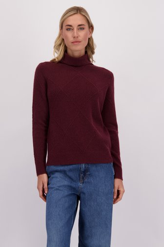 Voorkant van Bordeaux trui met rolkraag door Liberty Island voor Dames
