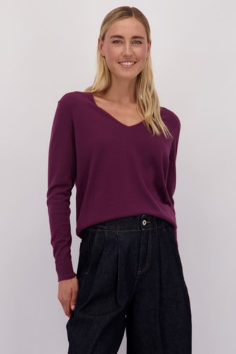Voorkant van Bordeaux trui met V-hals door Liberty Island voor Dames