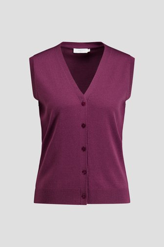 Voorkant van Bordeaux wollen mouwloze cardigan door Liberty Island voor Dames