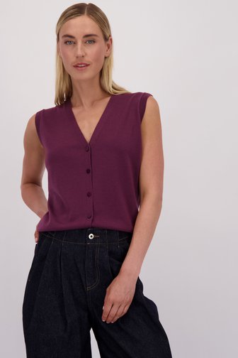 Voorkant van Bordeaux wollen mouwloze cardigan door Liberty Island voor Dames