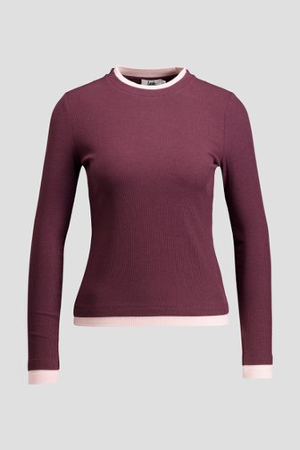 Voorkant van Bordeauxbruin T-shirt met lange mouwen  door Louise voor Dames