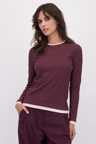 Voorkant van Bordeauxbruin T-shirt met lange mouwen  door Louise voor Dames