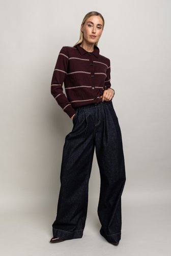 Extra foto 5 van Bordeauxbruine cardigan met kraag en strepen  door Liberty Island voor Dames
