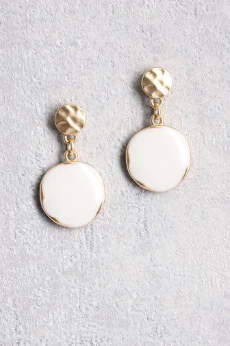 Boucles d'oreilles rondes dorées et blanches de Liberty Island pour Femmes