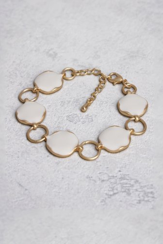 Bracelet doré avec des charms ronds blancs de Liberty Island pour Femmes