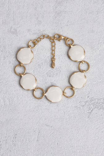 Bracelet doré avec des charms ronds blancs de Liberty Island pour Femmes