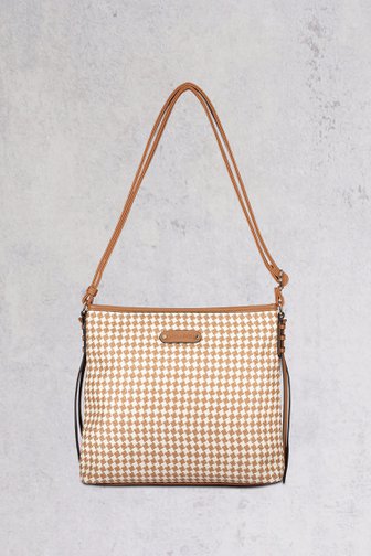 Bruin-ecru geruite crossbody handtas  van Bulaggi voor Dames