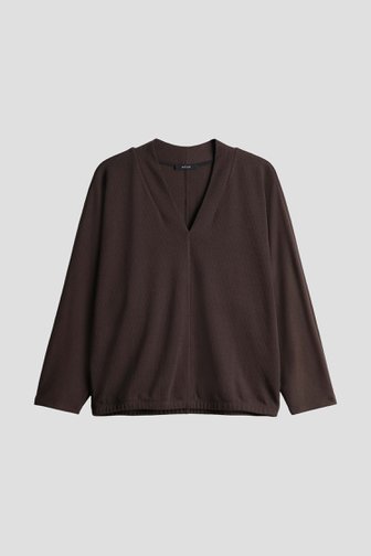 Voorkant van Bruin geribd T-shirt met 3/4 mouwen door Opus voor Dames