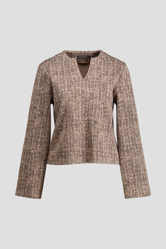 Voorkant van Bruin jacquard T-shirt met lange mouwen door Claude Arielle voor Dames