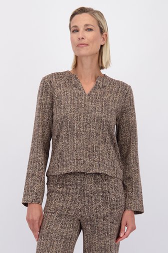 Voorkant van Bruin jacquard T-shirt met lange mouwen door Claude Arielle voor Dames