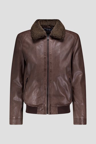 Voorkant van Bruin leren pilotenjack door e5 voor Heren