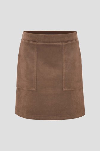 Voorkant van Bruin rokje met daim leather look door Opus voor Dames