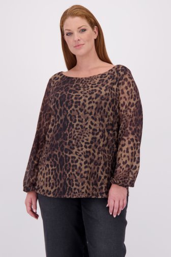 Only Carmakoma Bruin T-shirt in mesh met luipaardprint