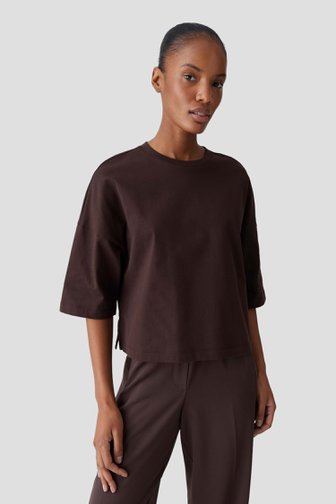 Voorkant van Bruin T-shirt met driekwartmouw door Opus voor Dames