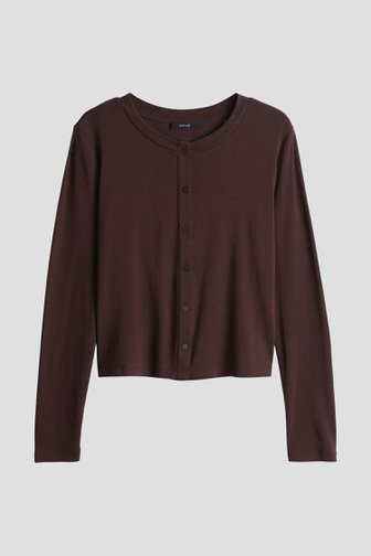 Voorkant van Bruin T-shirt met knopen door Opus voor Dames