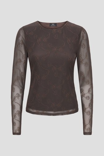 Productfoto 1 van Bruin T-shirt met mesh en opgestikte bloemen door JDY voor Dames
