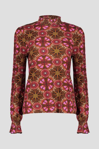Voorkant van Bruin T-shirt met rood-roze print door Geisha voor Dames