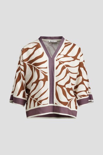 Voorkant van Bruine blouse met ecru bladerprint door D'Auvry voor Dames