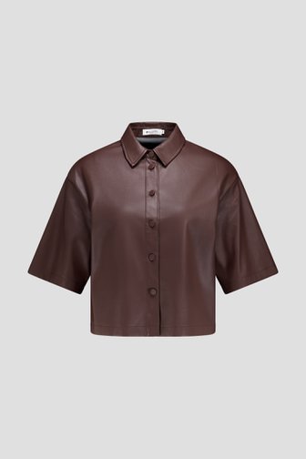 Voorkant van Bruine blouse met leather look door D'Auvry voor Dames