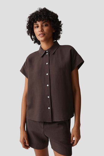 Voorkant van Bruine blouse met linnen door Opus voor Dames