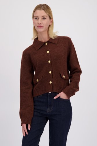 Voorkant van Bruine cardigan met gouden knopen door More & More voor Dames