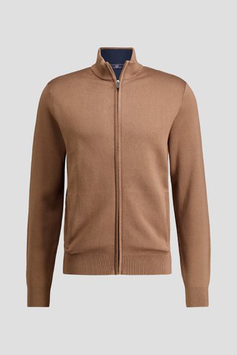 Voorkant van Bruine cardigan met rits  door Dansaert Blue voor Heren