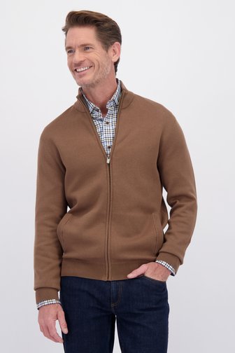 Voorkant van Bruine cardigan met rits  door Dansaert Blue voor Heren