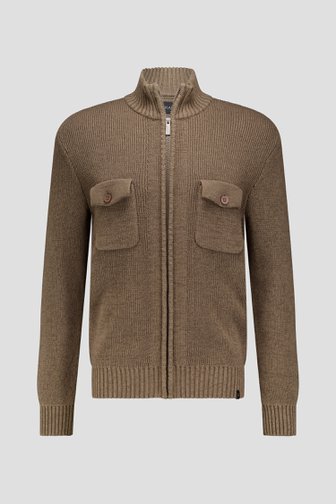 Voorkant van Bruine cardigan met rits door Ravøtt voor Heren