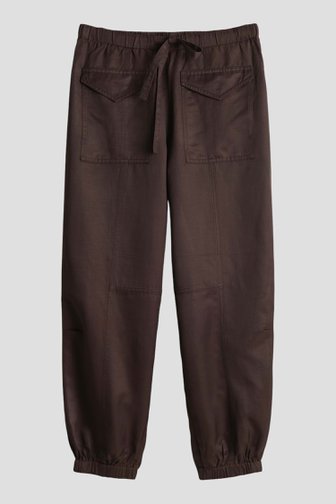 Voorkant van Bruine cargobroek met linnen door Opus pants voor Dames