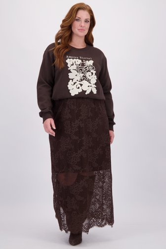 Voorkant van Bruine gehaakte rok met elastische taille door Kaffe Curve voor Dames