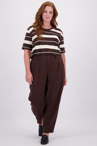 Voorkant van Bruine geklede broek - 7/8 lengte door Kaffe Curve voor Dames
