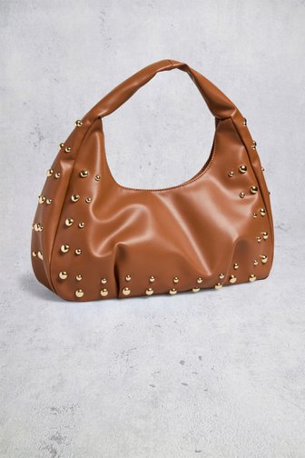 Voorkant van Bruine handtas met studs door Pieces voor Dames
