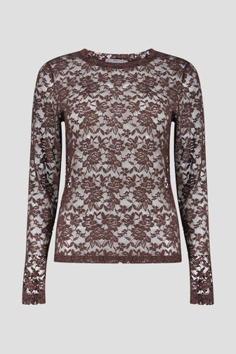 Productfoto 1 van Bruine kanten T-shirt met lange mouwen door Geisha voor Dames