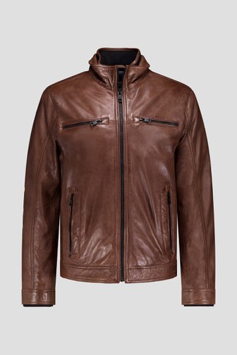 Voorkant van Bruine leren jas door e5 voor Heren