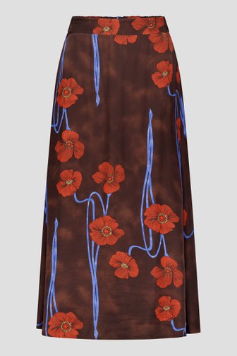 Voorkant van Bruine maxirok met oranje bloemenprint  door More & More voor Dames