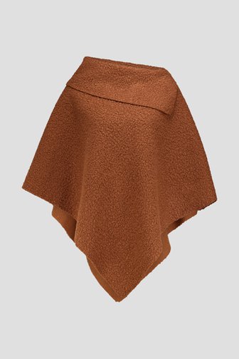 Voorkant van Bruine poncho met bouclé look door Modeno voor Dames