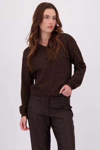 Voorkant van Bruine trui met glitters door Geisha voor Dames