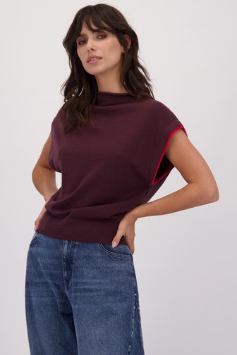 Voorkant van Bruine trui met rood accent door Louise voor Dames