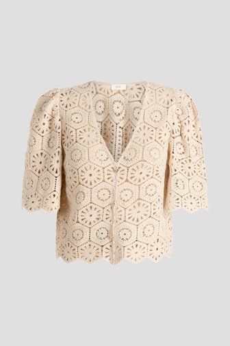 Photo produit 1 de Cardigan beige en crochet à manches courtes de Yest Curve pour Femmes