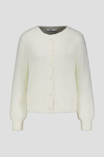 Le devant de Cardigan blanc en tissu imitation fourrure de Liberty Island pour Femmes