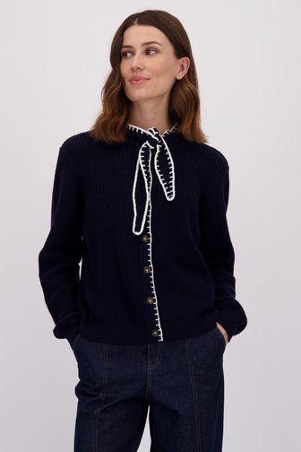 Le devant de Cardigan bleu foncé avec foulard de LŌVING pour Femmes