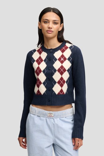 Le devant de Cardigan bleu marine à motif carreaux de Superdry pour Femmes