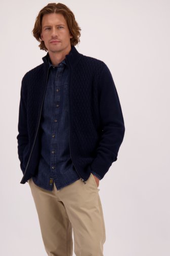 Le devant de Cardigan bleu marine zippé de Ravøtt pour Hommes