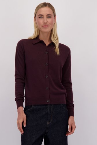 Le devant de Cardigan bordeaux avec col de Liberty Island pour Femmes