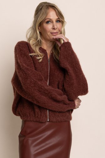 Le devant de Cardigan brun avec fermeture éclair de AC by Annelien Coorevits pour Femmes