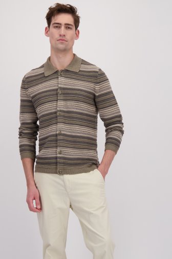 Le devant de Cardigan brun rayé à manches longues de Marc O'Polo pour Hommes