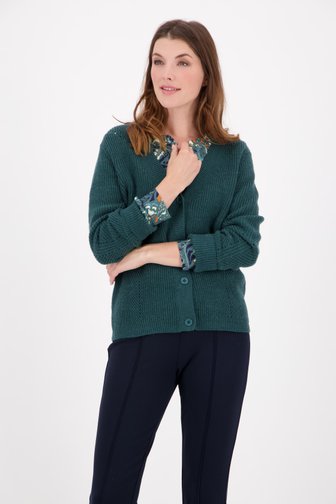 Cardigan côtelé vert foncé avec laine  de Diane Laury pour Femmes