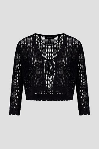 Cardigan court en tricot noir avec lien à nouer de Signature pour Femmes