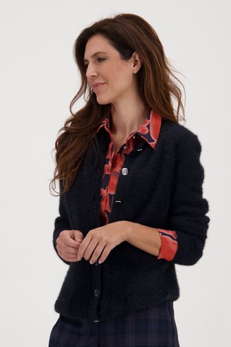 Cardigan doux bleu foncé avec boutons détaillés, female, Marque: Claude Arielle